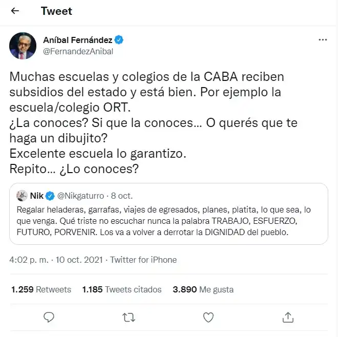 Nik vive agraviándonos, afirmó Aníbal Fernández, y negó haber amenazado al dibujante