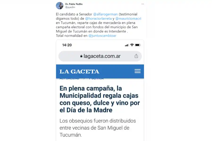 Yedlin contra Alfaro: “reparte mercadería en plena campaña con fondos del municipio”