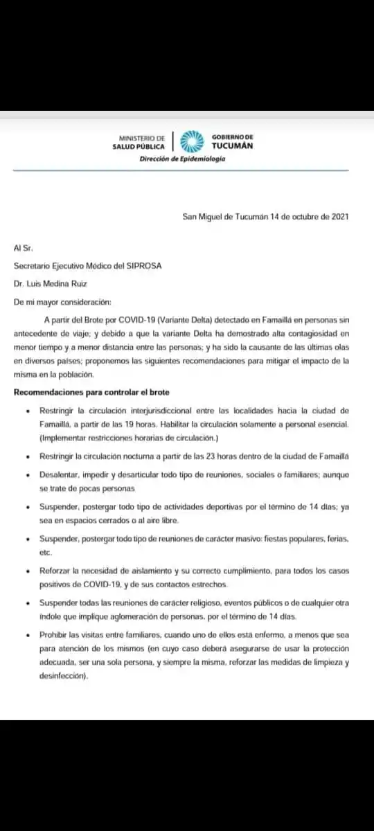 Restringen la circulación interjurisdiccional y nocturna en Famaillá, por la variante Delta