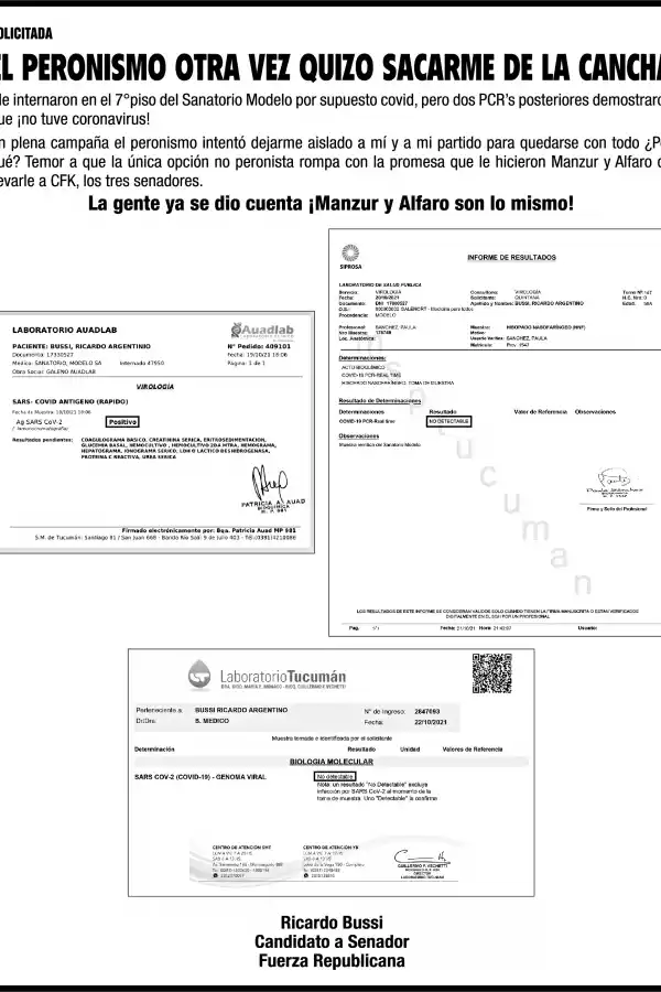 Solicitada: El peronismo quiso sacarme de la cancha