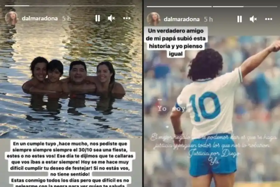 Los emotivos mensajes de Claudia Villafañe y de sus hijas a Diego Maradona por su cumpleaños