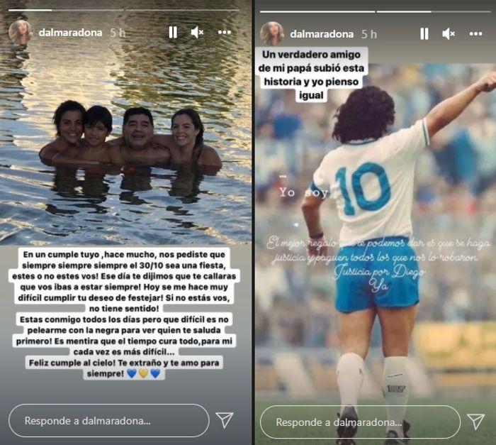 Los emotivos mensajes de Claudia Villafañe y de sus hijas a Diego Maradona por su cumpleaños