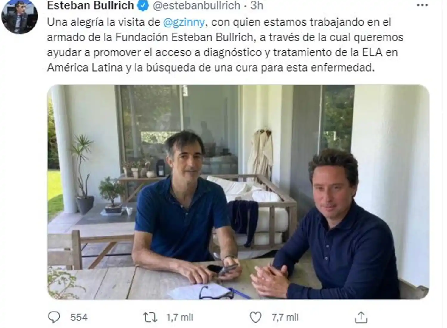 Esteban Bullrich contó que creará una fundación para luchar contra la ELA