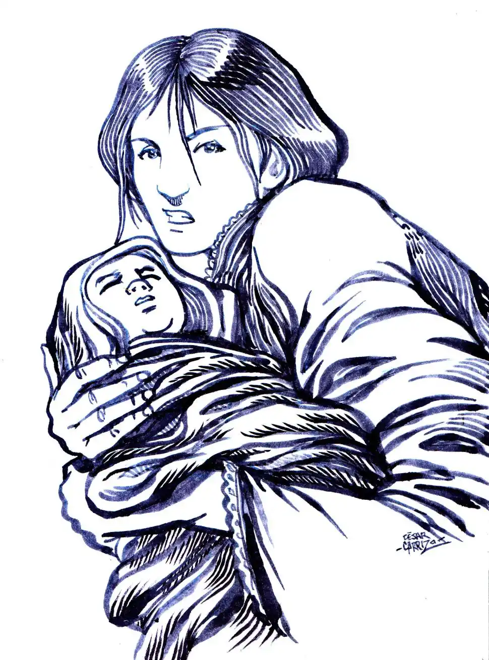 LUCÍA JOVEN. Dibujo de César Carrizo.