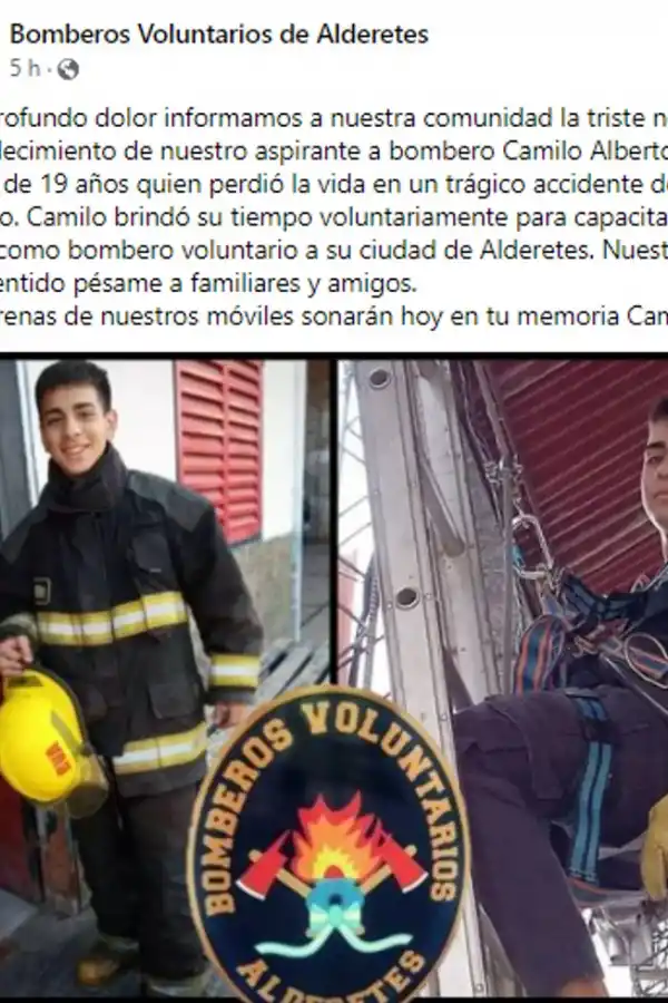 Murió un bombero voluntario de 19 años: nos dejó un ángel guardián de los necesitados