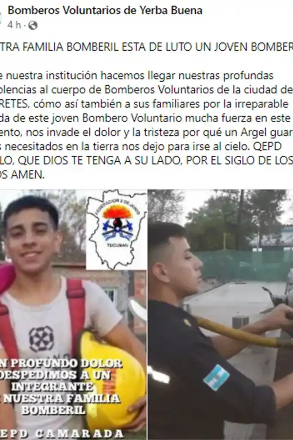 Murió un bombero voluntario de 19 años: nos dejó un ángel guardián de los necesitados
