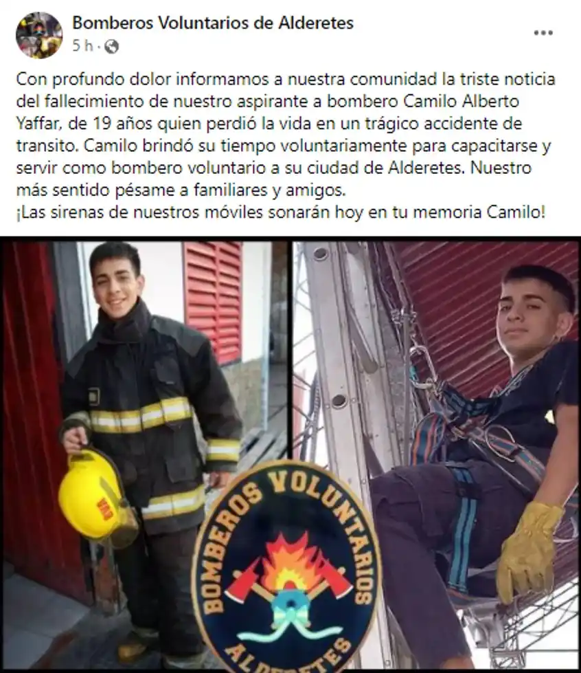 Murió un bombero voluntario de 19 años: nos dejó un ángel guardián de los necesitados
