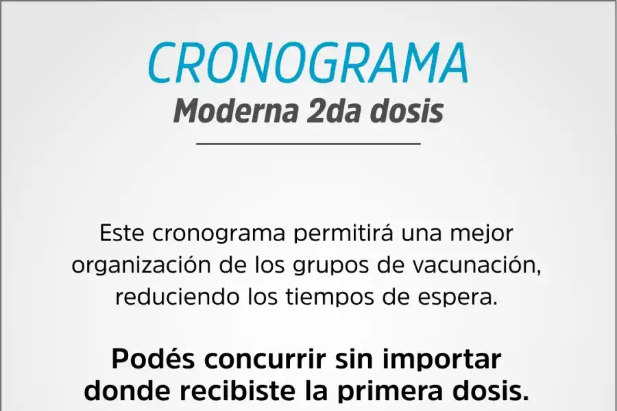 CONVOCATORIA. El Siprosa llama a 9.000 personas a aplicarse la segunda dosis de Moderna.