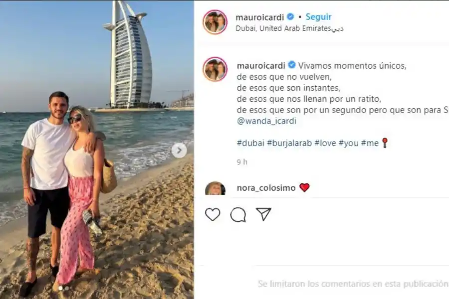 El mensaje de Mauro Icardi para Wanda Nara: vivamos momentos únicos, de esos que no vuelven