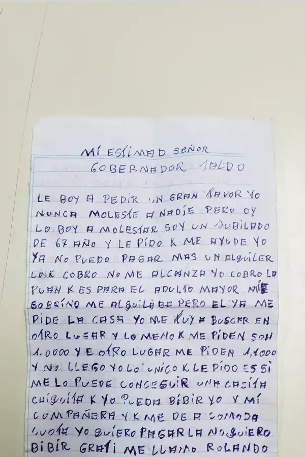 La carta de Rolando Ponce a Osvaldo Jaldo.