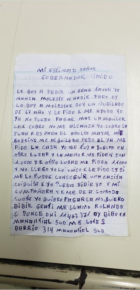 La carta de Rolando Ponce a Osvaldo Jaldo.
