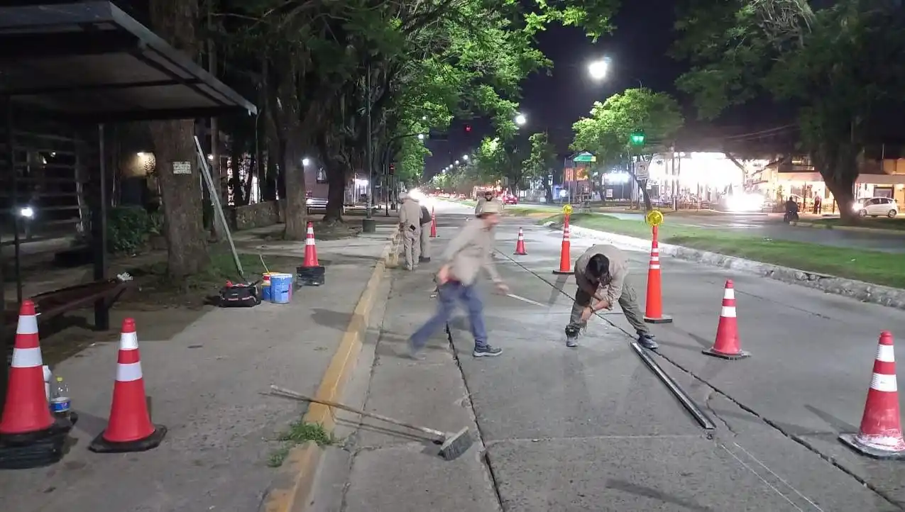 EN YERBA BUENA. Trabajos de señalización de la ciclovía.