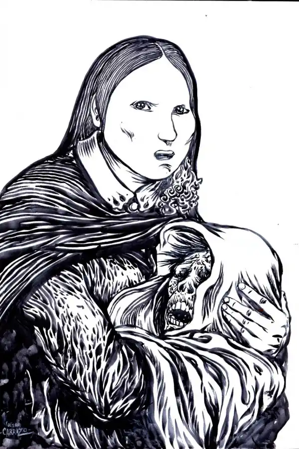 ACTO DE PIEDAD. Dibujo del docente e historietista César Carrizo.