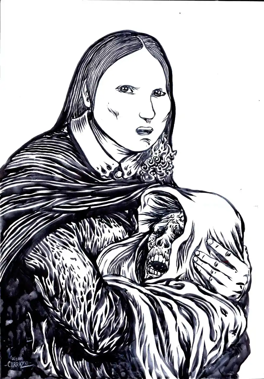 ACTO DE PIEDAD. Dibujo del docente e historietista César Carrizo.