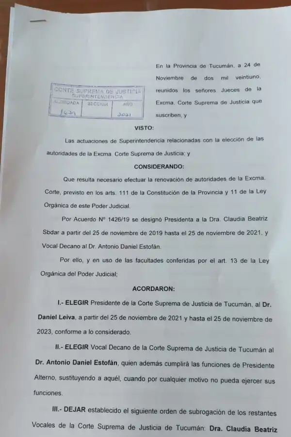 Así fue la votación que llevó a Daniel Leiva a la presidencia de la Corte provincial