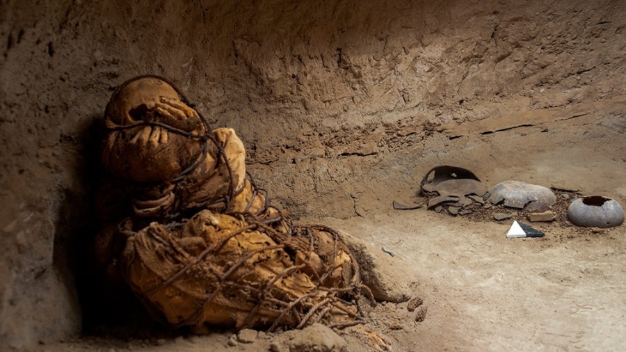 UNA SORPRESA. La momia estaba atada con cuerdas, dentro de una cámara funeraria de tres metros de largo. telam