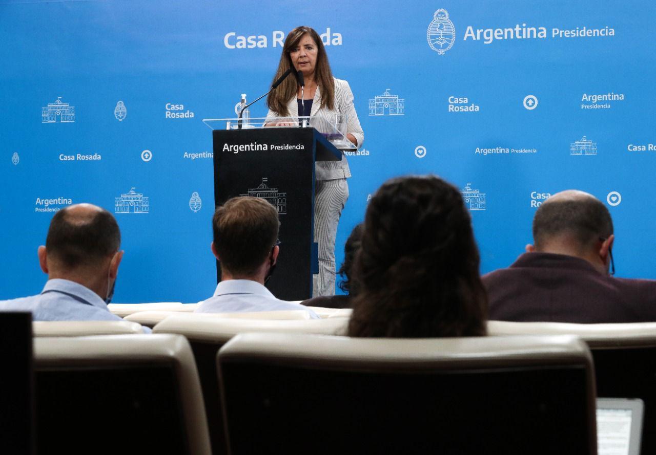 EN RUEDA DE PRENSA. La portavoz de la Presidencia, Gabriela Cerruti, en la Casa Rosada. Foto: Presidencia de la Nación