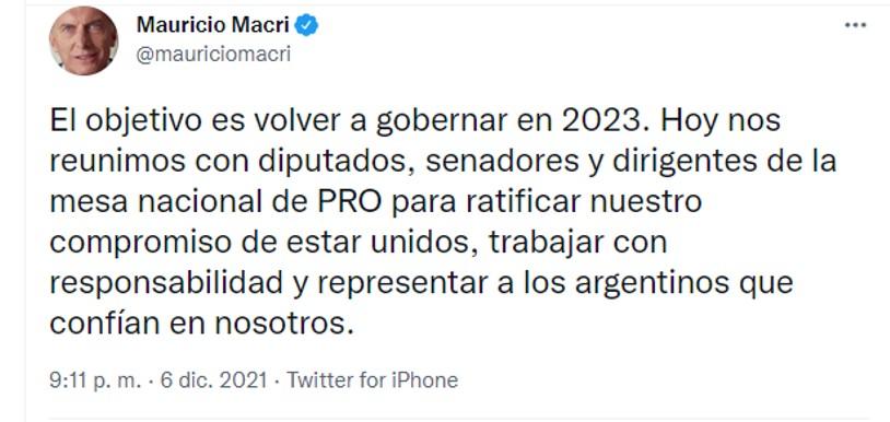 Macri: el objetivo es volver a gobernar en 2023
