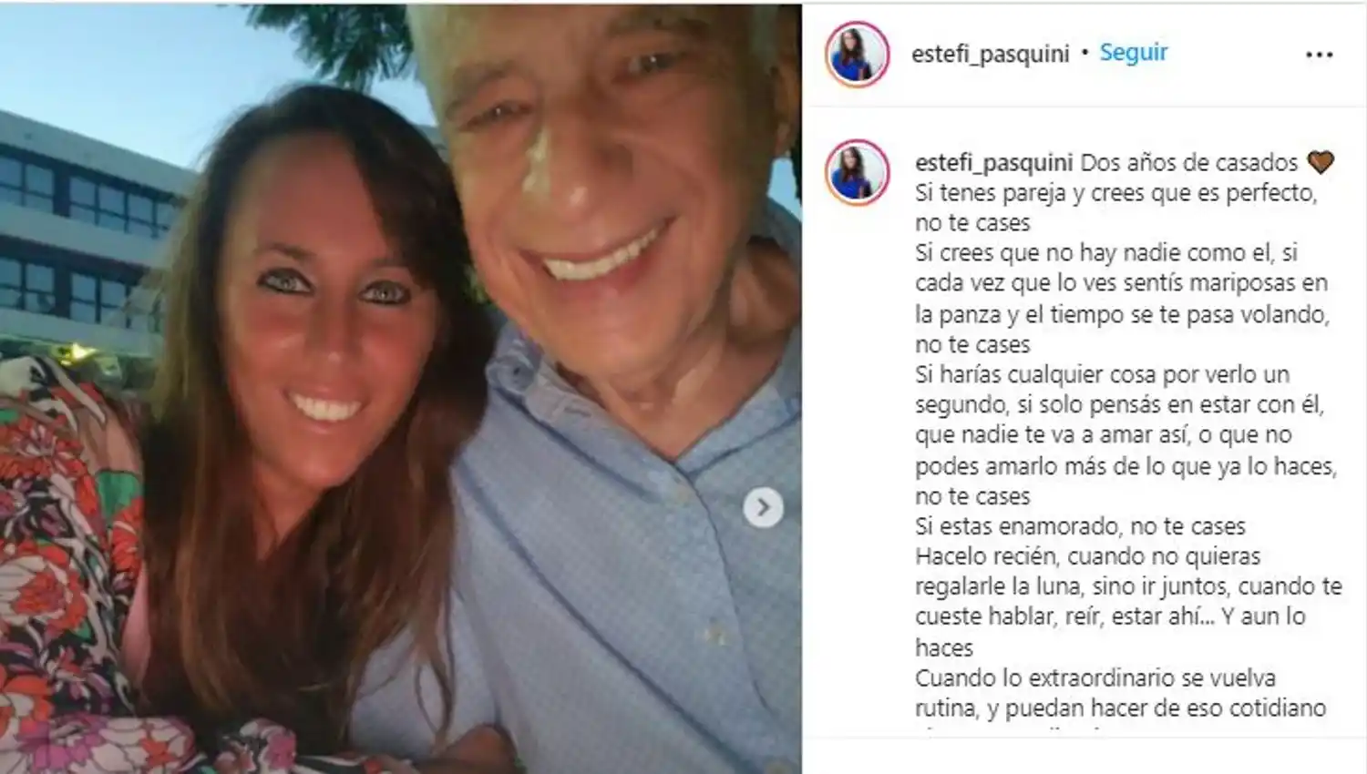 El emotivo mensaje de Estefanía Pasquini para celebrar su aniversario de casada con Alberto Cormillot
