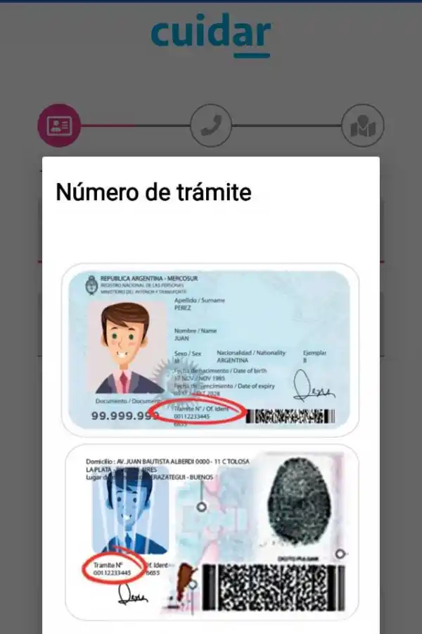 NÚMERO DE TRÁMITE. La app Cuidar te pide ese dato, que figura en tu DNI.