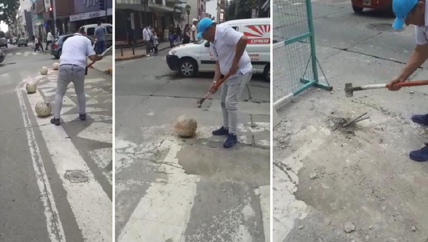 MEDIDA. Debido a los accidentes, el municipio quita las bolas de hormigón de algunas esquinas del centro.