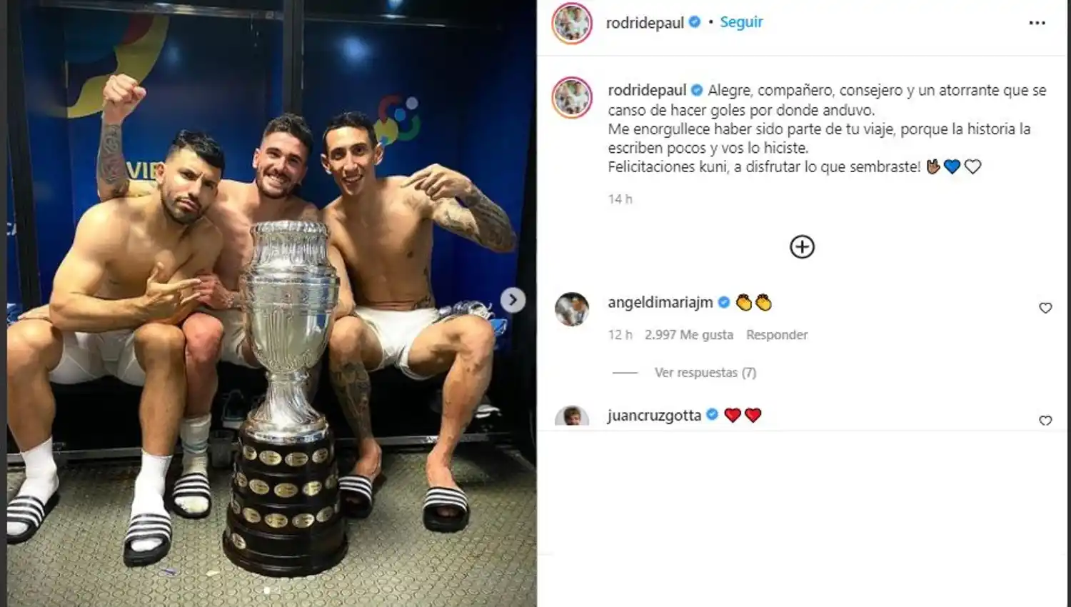 El mensaje de Rodrigo De Paul al Kun Agüero: a disfrutar lo que sembraste