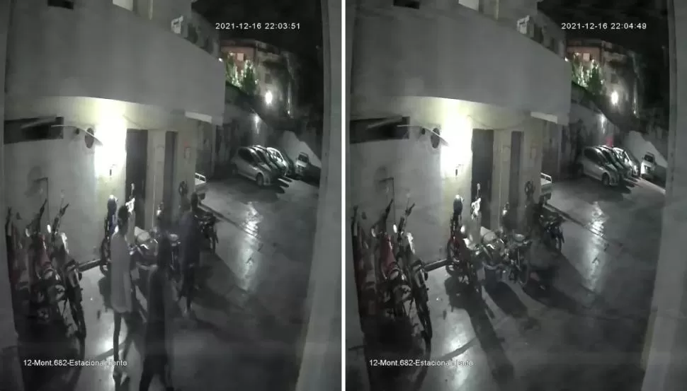 CAPTURA DE VIDEO. Las cámaras del estacionamiento de Monteagudo 600 captaron el robo de tres vehículos. 