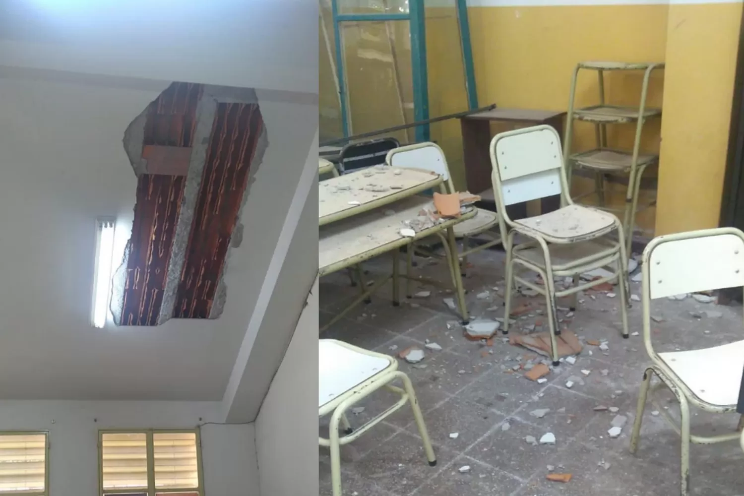 SISMO EN SALTA. Así quedó el techo de una escuela de Rosario de la Frontera. 
