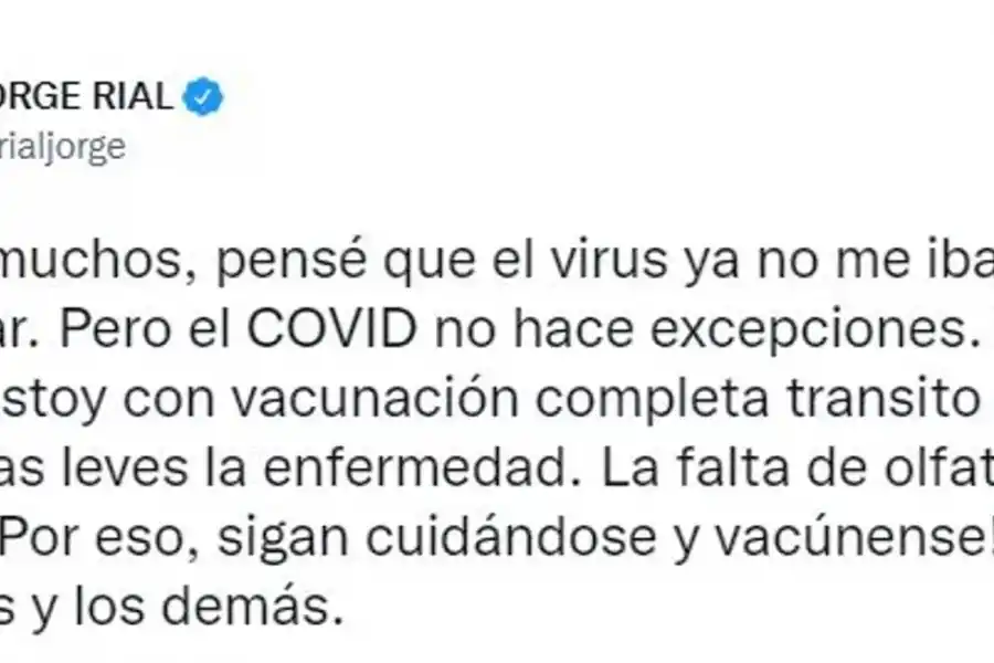 Jorge Rial confirmó que dio positivo de coronavirus