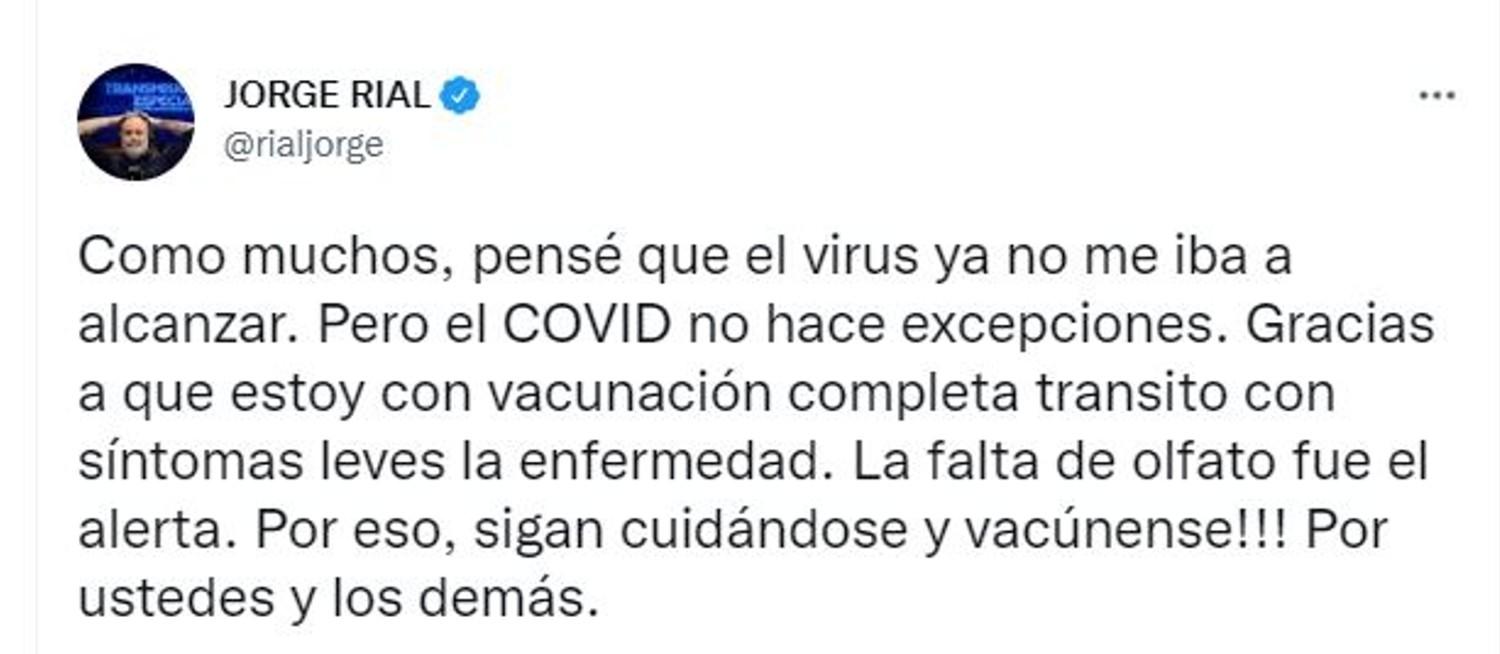 Jorge Rial confirmó que dio positivo de coronavirus