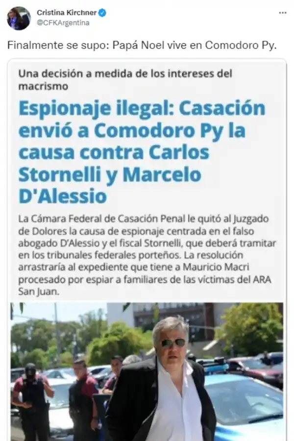 “Finalmente se supo: Papá Noel vive en Comodoro Py”, aseguró Cristina