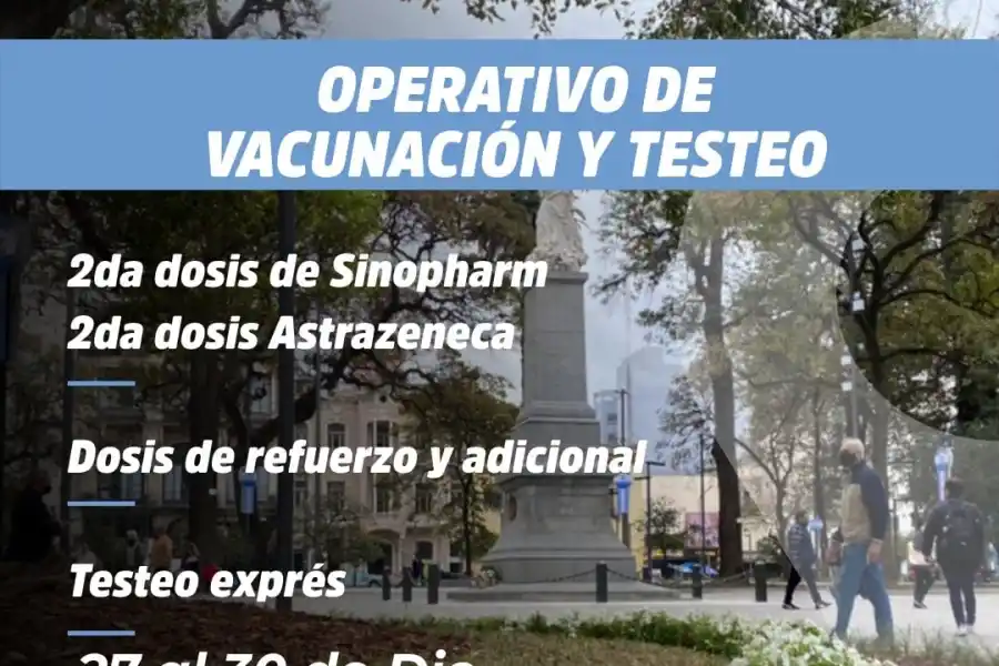 Hoy habrá vacunación y testeos en la plaza Independencia: ¿Qué pasará el 31 y el 1?