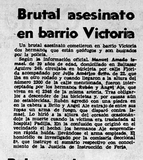 CRÓNICA. La nota de 1980 del crimen en el que fueron acusados los Ale.