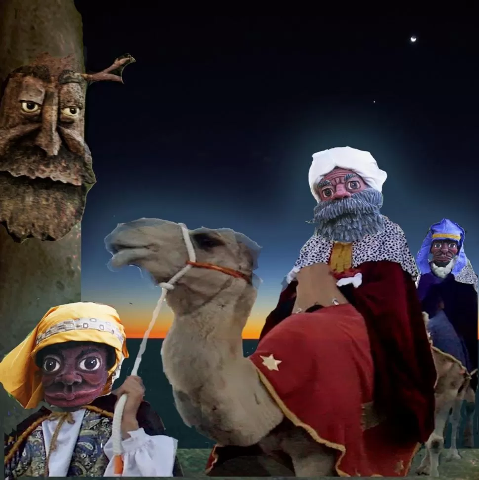 PERSONAJES. Los Reyes Magos van en busca del Mesías, y en su camino reciben la ayuda de un sabio árbol. 