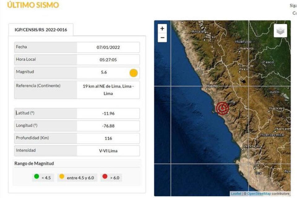 Perú: un sismo de 5.6 grados hizo temblar a Lima y otras zonas del país