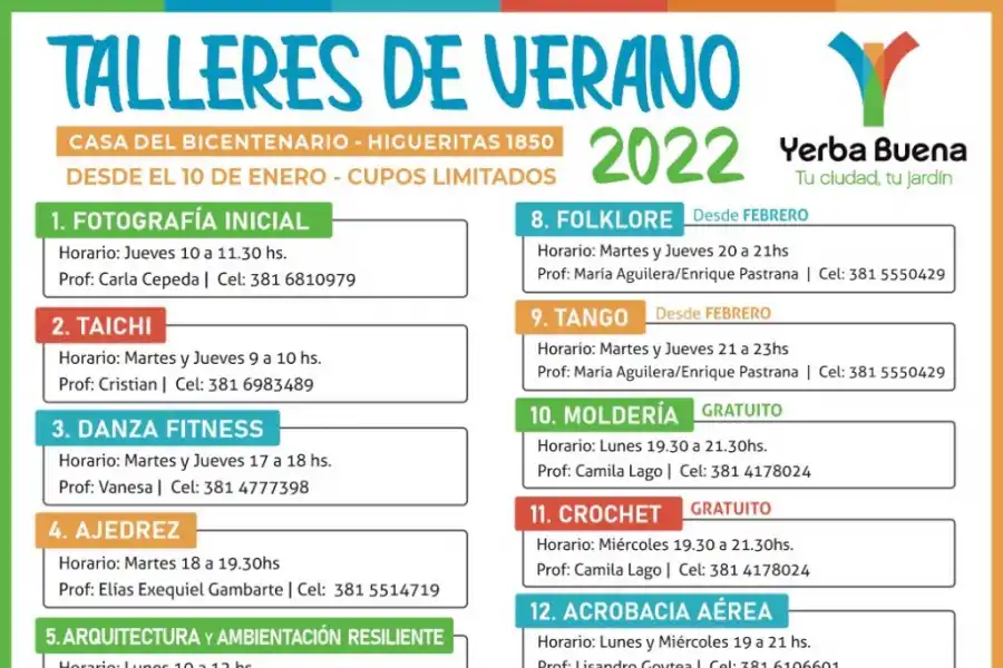 Yerba Buena: conocé todos los talleres que podés hacer este verano