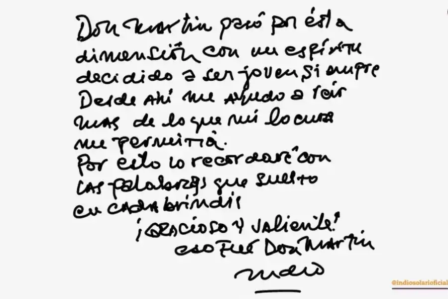 ¡Gracioso y valiente!: las palabras de puño y letra con las que el Indio despidió a Martín Carrizo