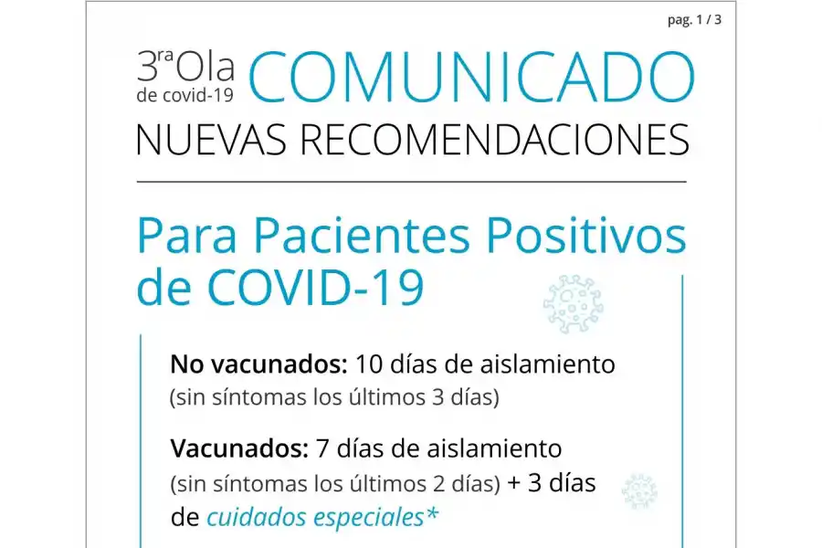 Las recomendaciones más importantes para pacientes positivos y contactos estrechos asintomáticos
