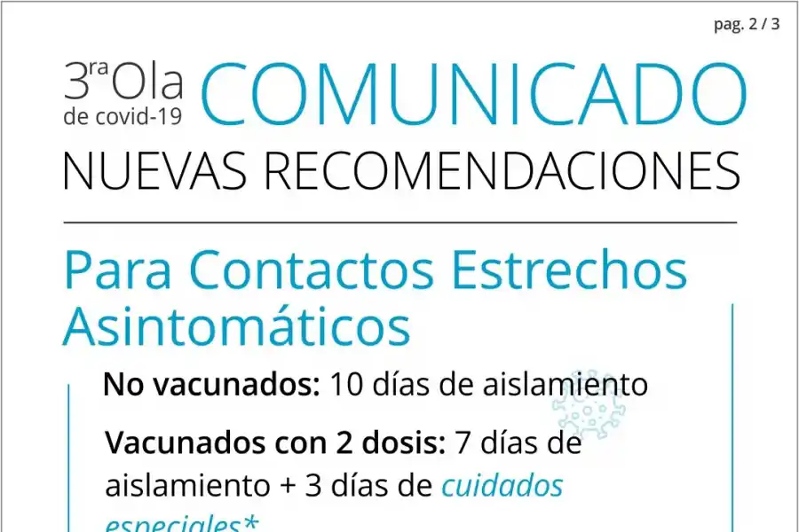 Las recomendaciones más importantes para pacientes positivos y contactos estrechos asintomáticos