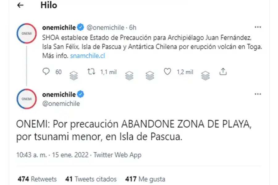 Un tsunami amenaza las costas de Chile, según las autoridades del país vecino