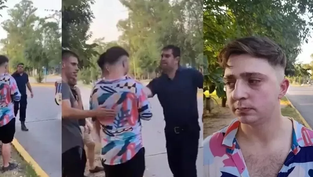 Video: un policía le dio un cachetazo a un joven porque no le gustaba la camisa que vestía