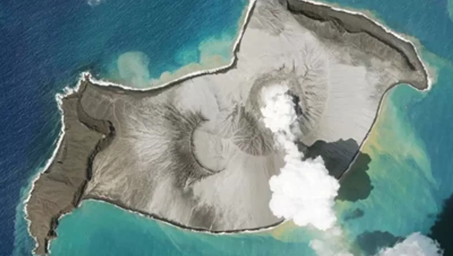 DESDE ARRIBA. La erupción volcánica registrada desde una imagen satelital en Tonga.