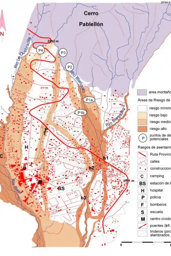 EN GRISES. El mapa realizado por los investigadores donde muestran las zonas de riesgo ante una nueva inundación.