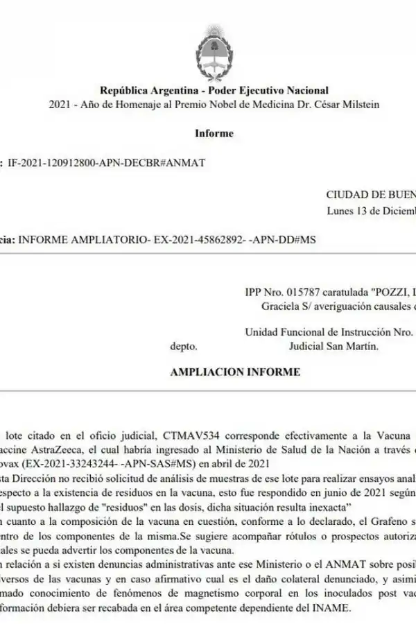 Anmat afirmó que la vacuna de AstraZeneca no contiene grafeno