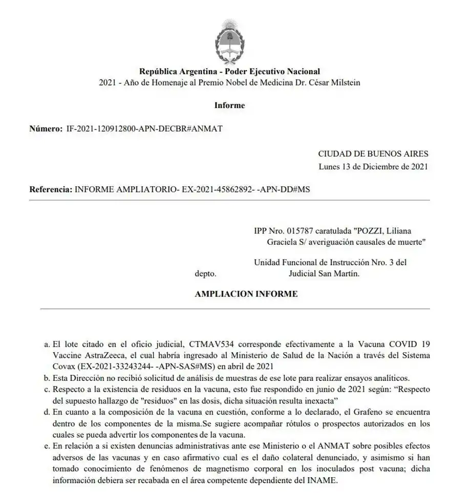 Anmat afirmó que la vacuna de AstraZeneca no contiene grafeno