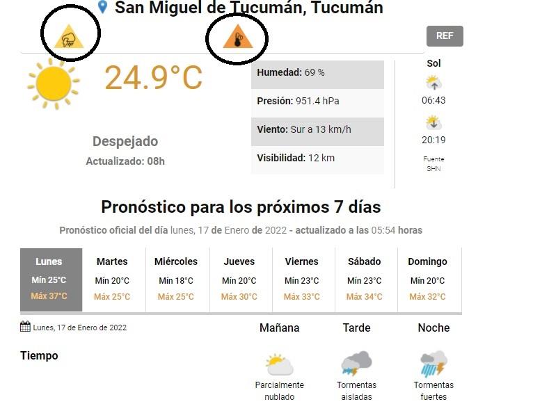 Tucumán, bajo alerta naranja por altas temperaturas; y amarilla por posibles tormentas fuertes