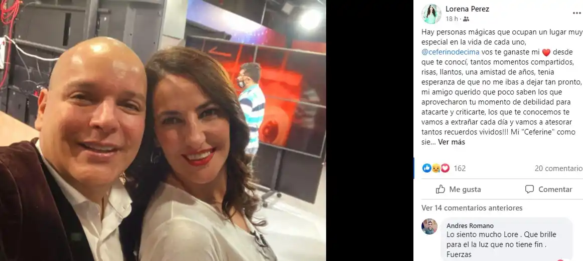 La emotiva carta de despedida de Lorena Pérez a Ceferino Décima, su íntimo amigo: Hasta la eternidad