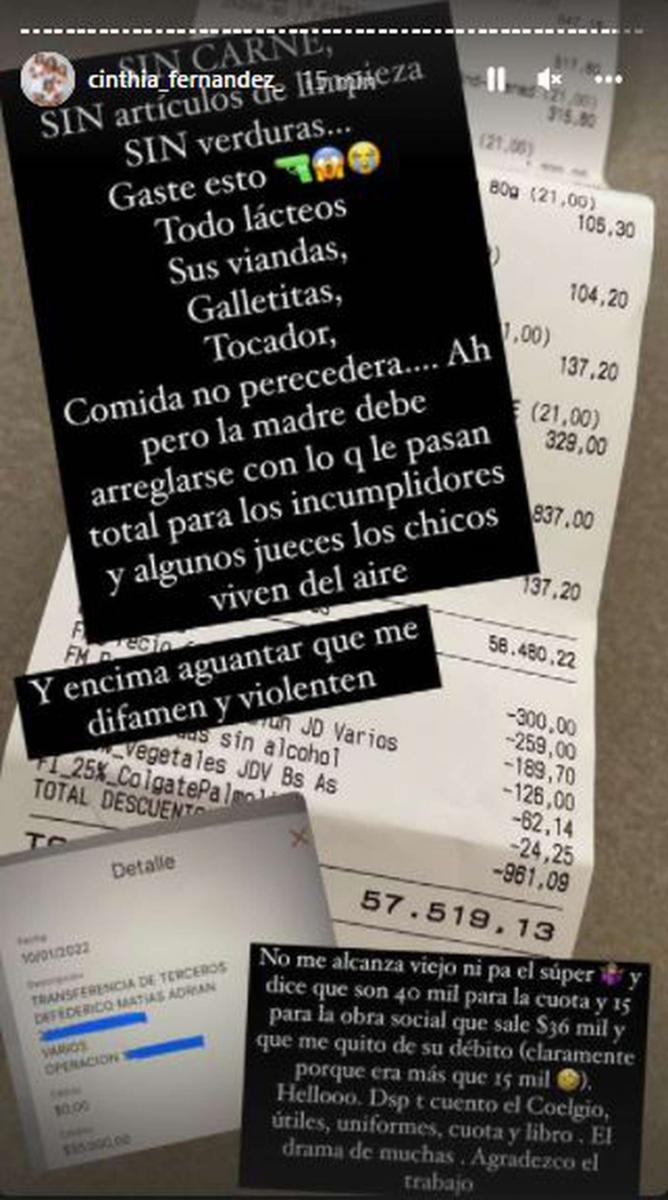 No me alcanza, viejo: Cinthia Fernández se quejó por no poder pagar el supermercado