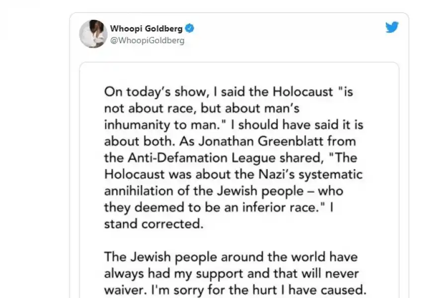 Polémica: Whoopi Goldberg dijo que el Holocausto no se trató de un hecho racial