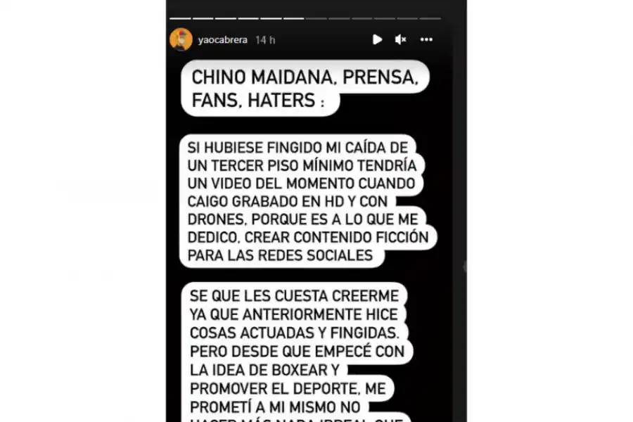 El Youtuber Yao Cabrera se recupera y quiere enfrentarse al “Chino” Maidana